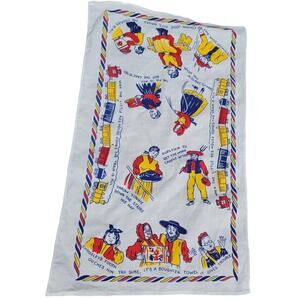 PENNSYLVANIA DUTCH Graphic Kitchen Towel Cotton Boughten Towel Train Kitschy 50s